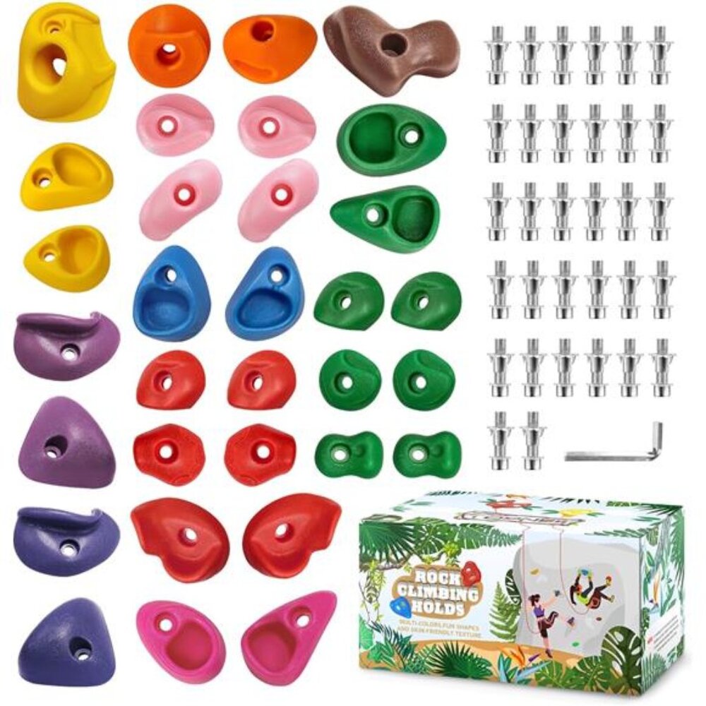 32 Rock Climbing Holds Multi Size for Kids, Adult Rock Wall Holds Climbing Rock